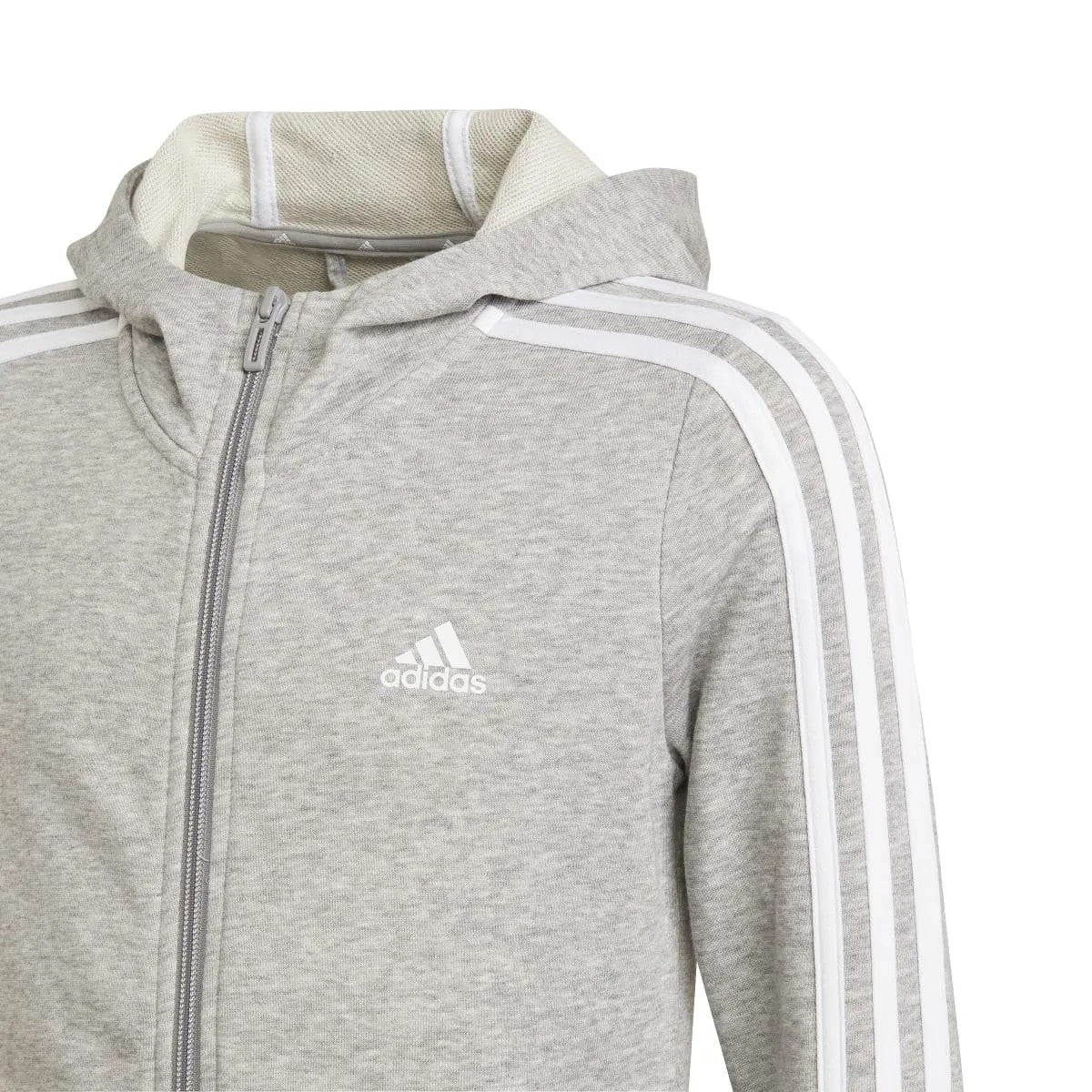 Grey Heather - Side - Adidas Childrens-Kids Striped Full Zip Hoodie