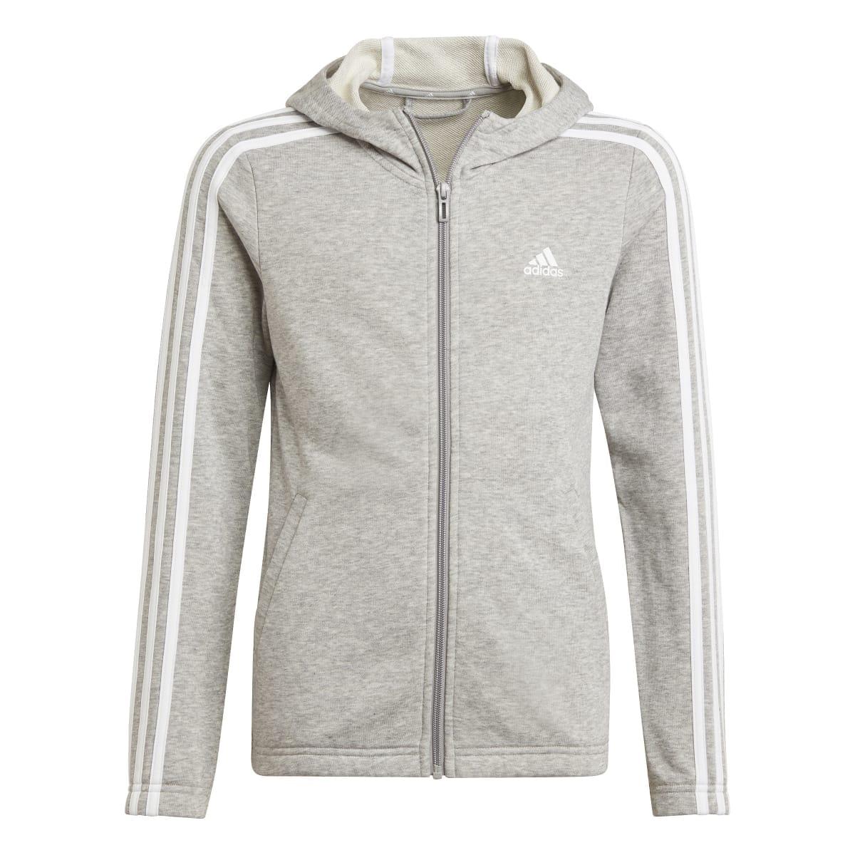 Grey Heather - Front - Adidas Childrens-Kids Striped Full Zip Hoodie