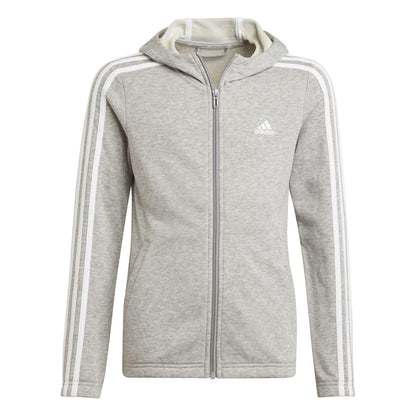 Grey Heather - Front - Adidas Childrens-Kids Striped Full Zip Hoodie