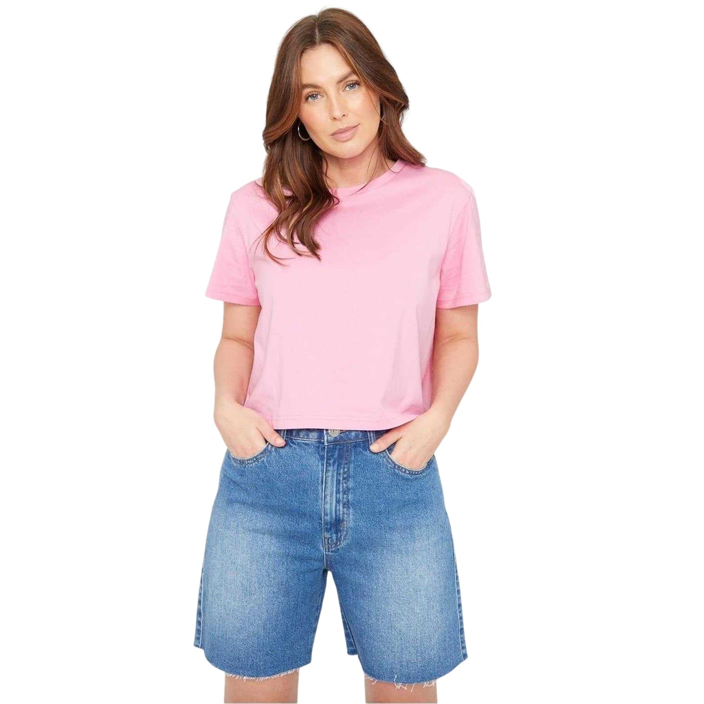 Pink - Front - Be You Womens-Ladies Crew Neck Boxy Short-Sleeved Crop T-Shirt