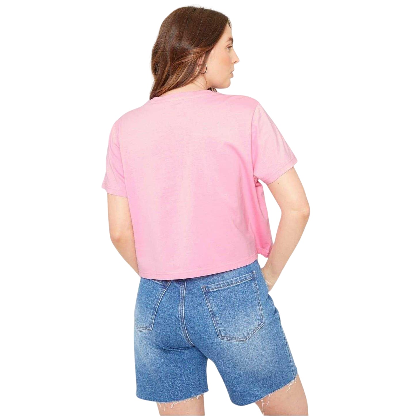 Pink - Back - Be You Womens-Ladies Crew Neck Boxy Short-Sleeved Crop T-Shirt