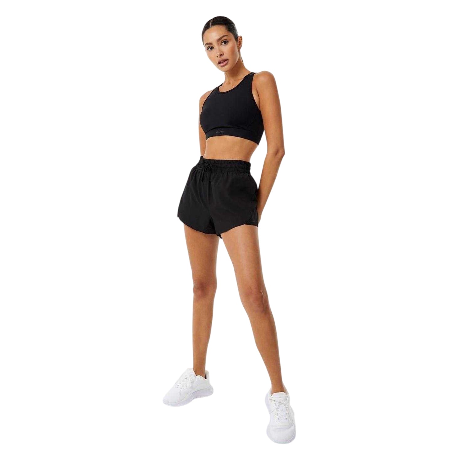 Black - Side - USA Pro Womens-Ladies 2 in 1 Running Shorts