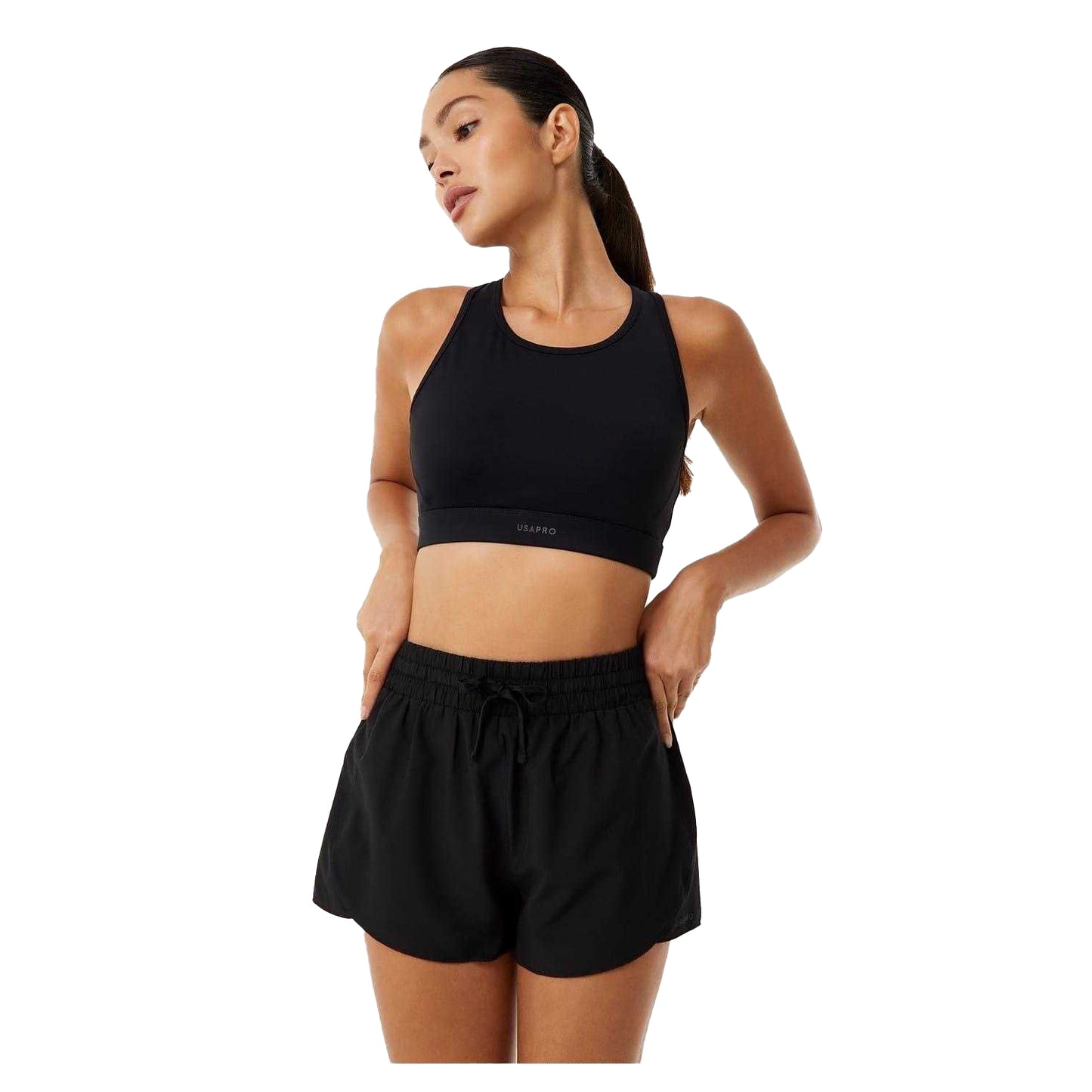 Black - Front - USA Pro Womens-Ladies 2 in 1 Running Shorts