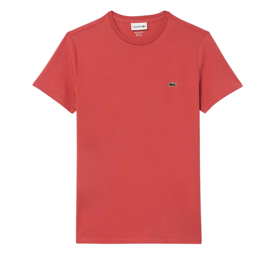 Red - Front - Lacoste Mens Pima Monochrome Cotton Jersey Crew Neck T-Shirt