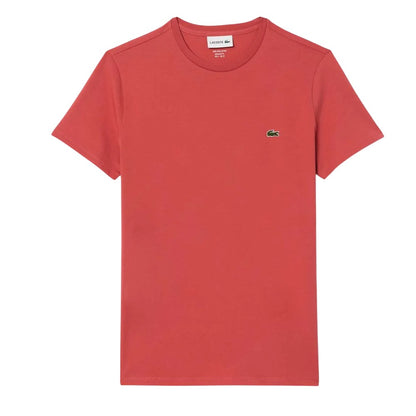 Red - Front - Lacoste Mens Pima Monochrome Cotton Jersey Crew Neck T-Shirt