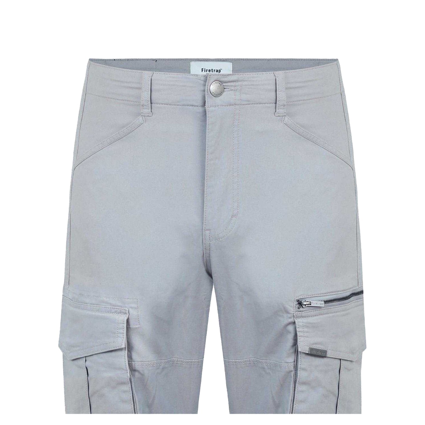 Heather Grey - Side - Firetrap Mens Cotton Blend Cargo Trousers