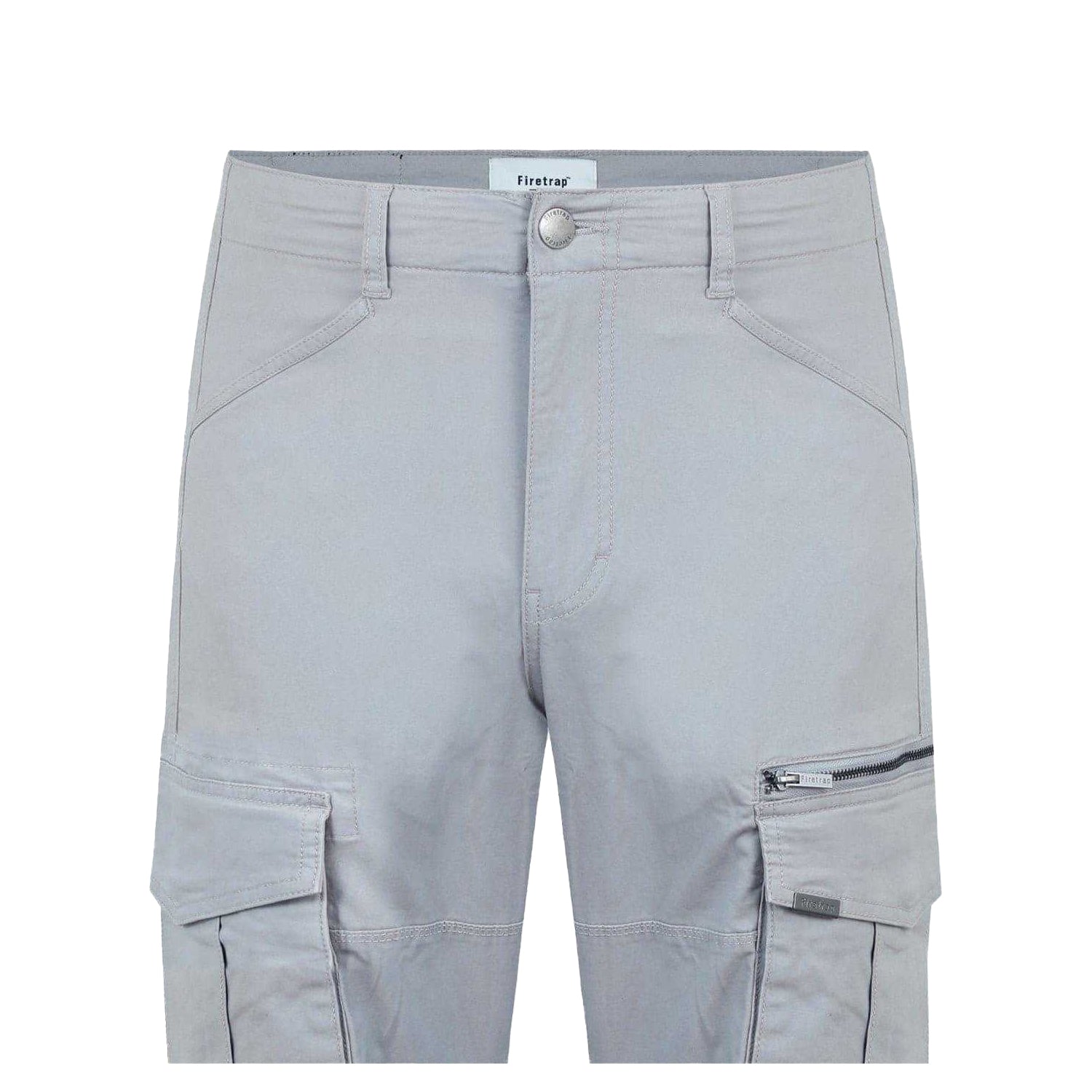 Heather Grey - Side - Firetrap Mens Cotton Blend Cargo Trousers