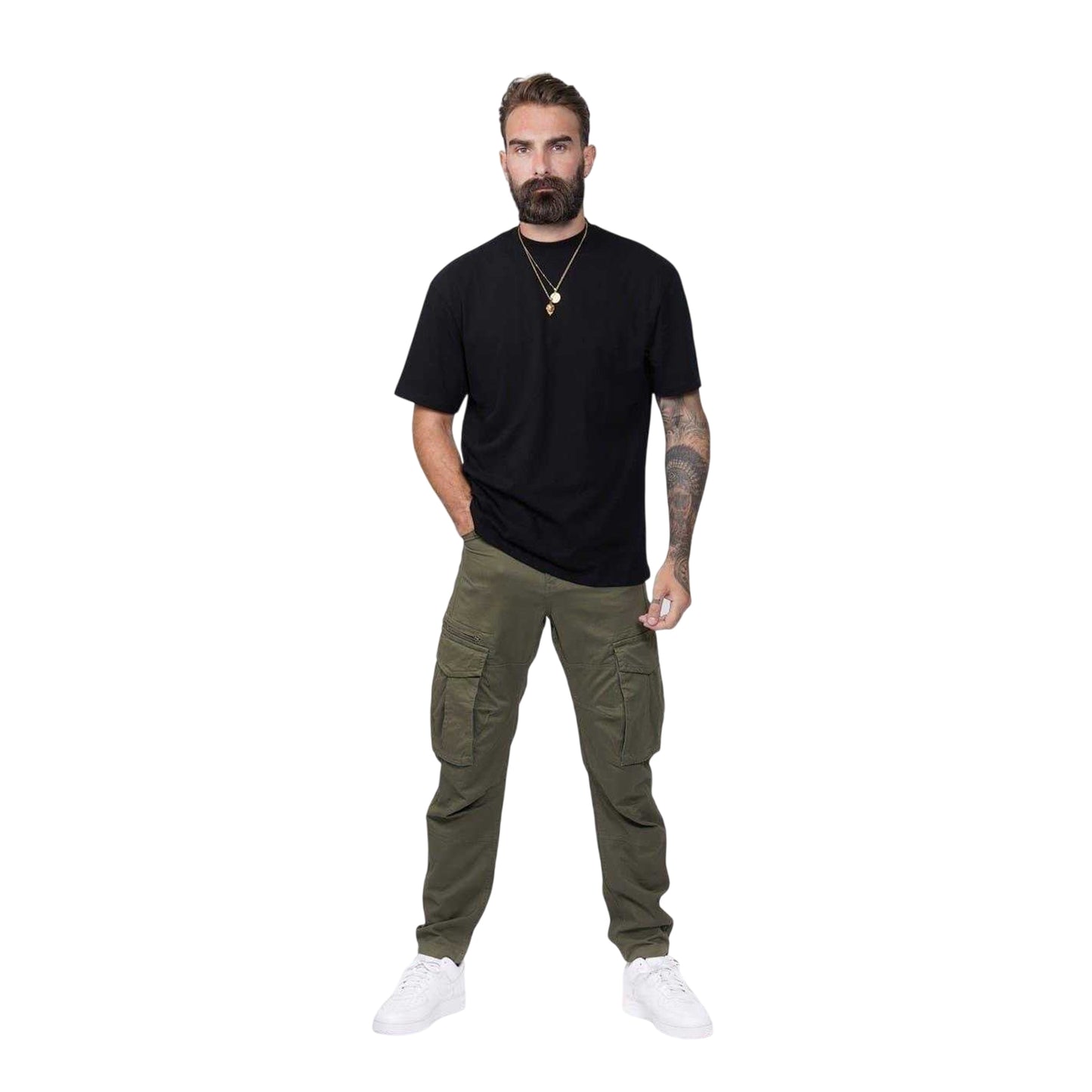 Khaki Green - Side - Firetrap Mens Cotton Blend Cargo Trousers