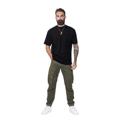 Khaki Green - Side - Firetrap Mens Cotton Blend Cargo Trousers