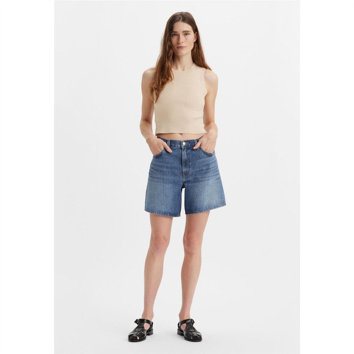 Indigo Blue - Back - Levis Womens-Ladies Luxury Denim Baggy Shorts