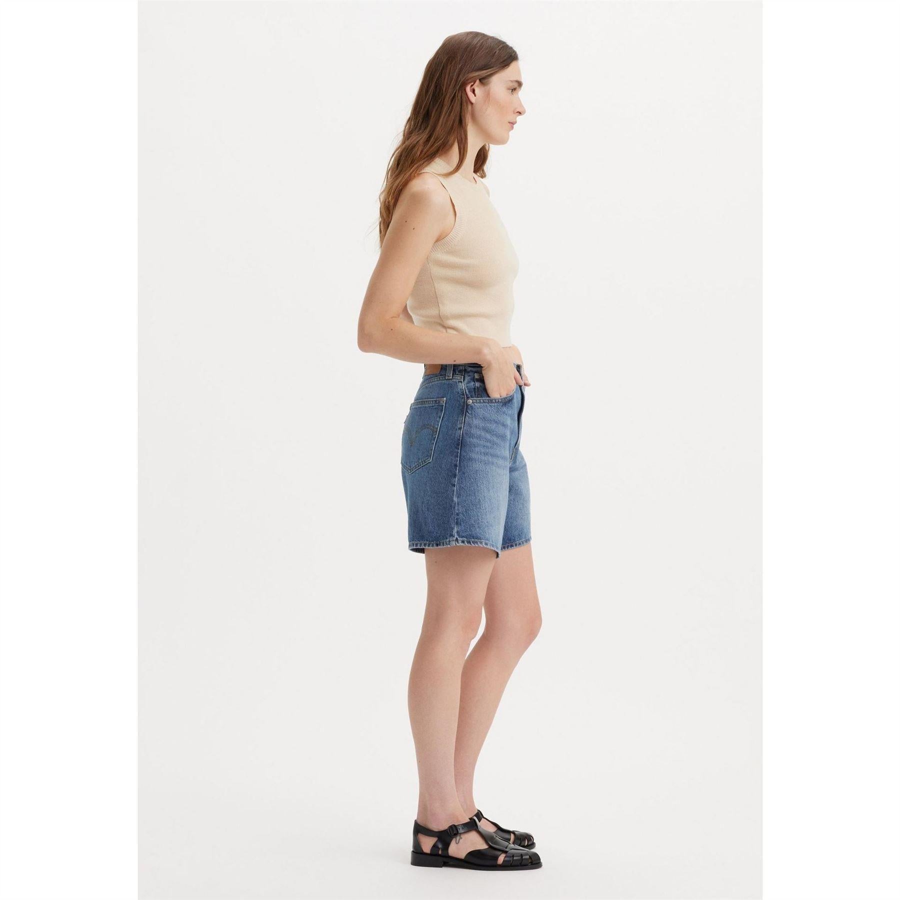 Indigo Blue - Pack Shot - Levis Womens-Ladies Luxury Denim Baggy Shorts