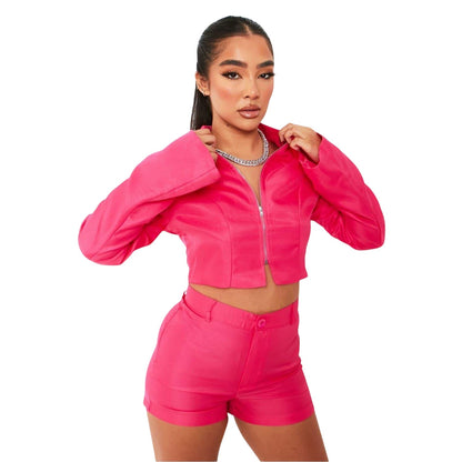 Pink - Front - Missy Empire Womens-Ladies Zip Front Tailored Bell Sleeve Jacket