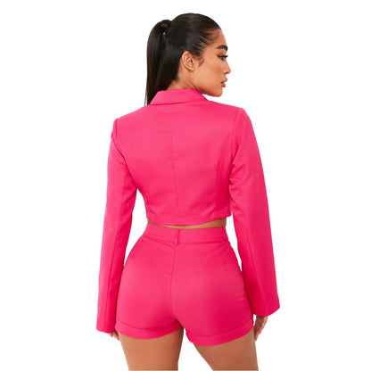 Pink - Back - Missy Empire Womens-Ladies Zip Front Tailored Bell Sleeve Jacket