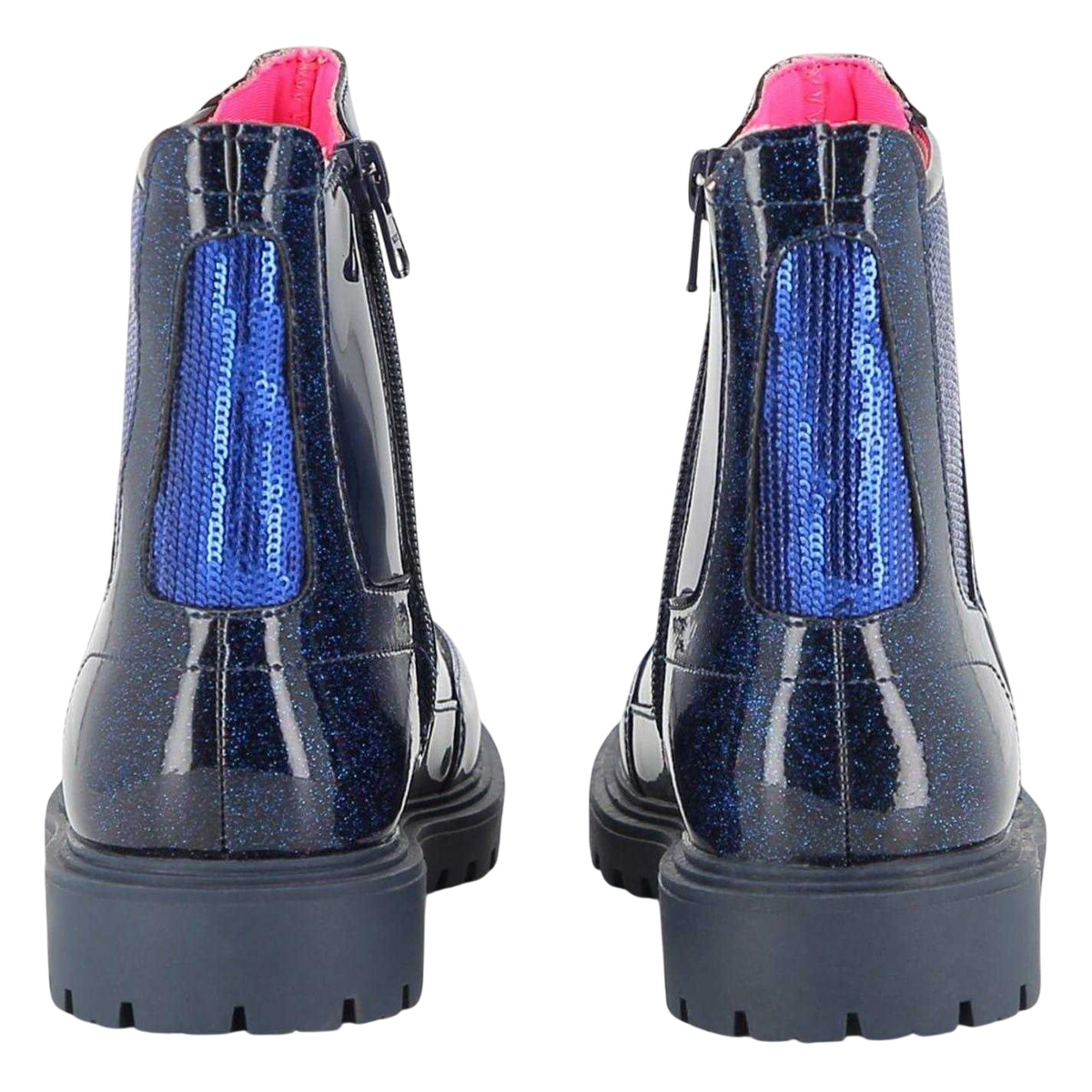Navy - Back - Billieblush Childrens-Kids Metallic Leather Ankle Boots