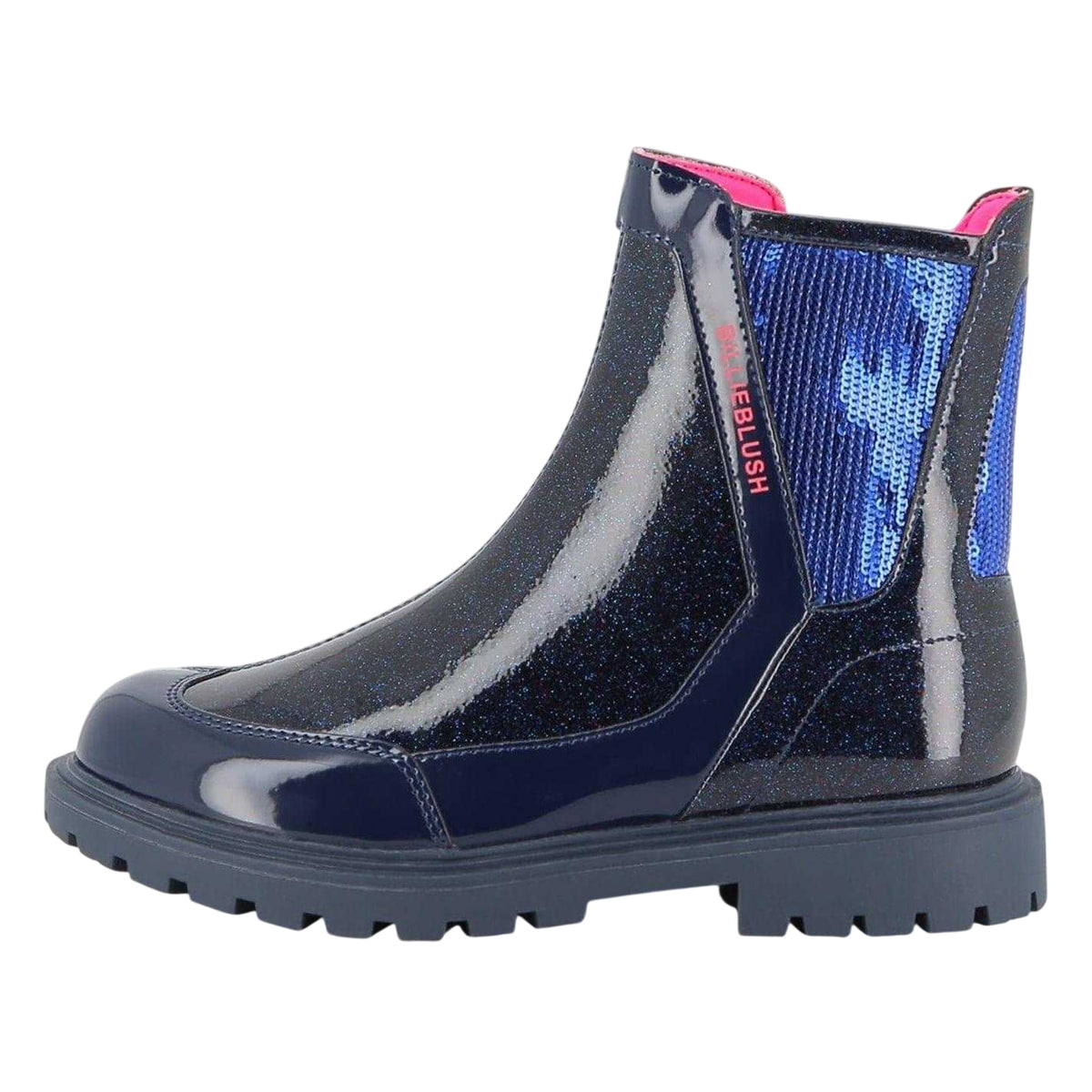Navy - Side - Billieblush Childrens-Kids Metallic Leather Ankle Boots