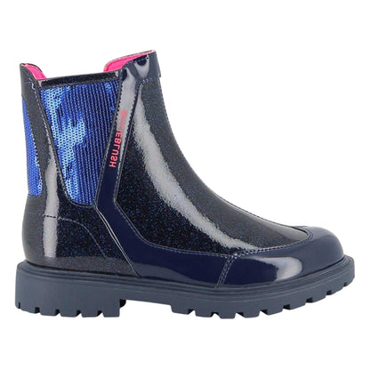 Navy - Front - Billieblush Childrens-Kids Metallic Leather Ankle Boots