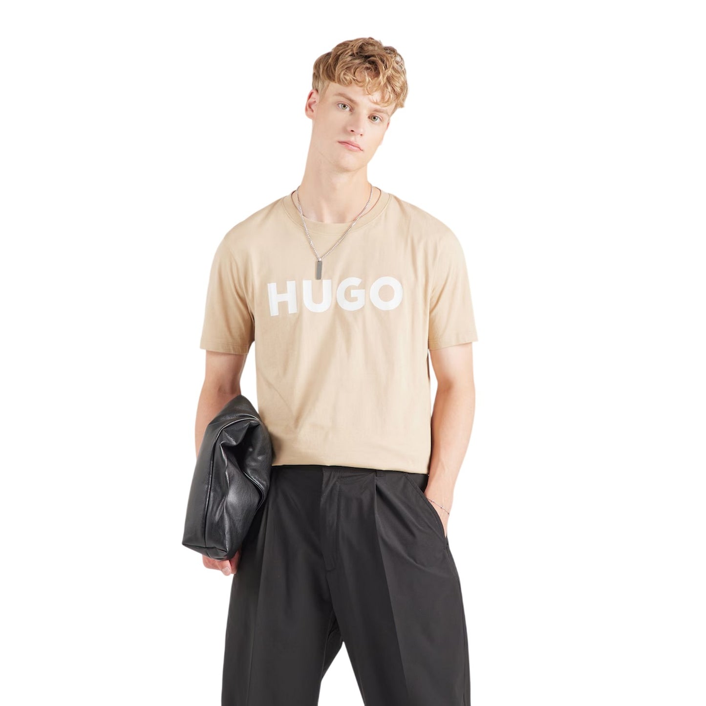 Beige - Side - Hugo Mens Logo Regular T-Shirt