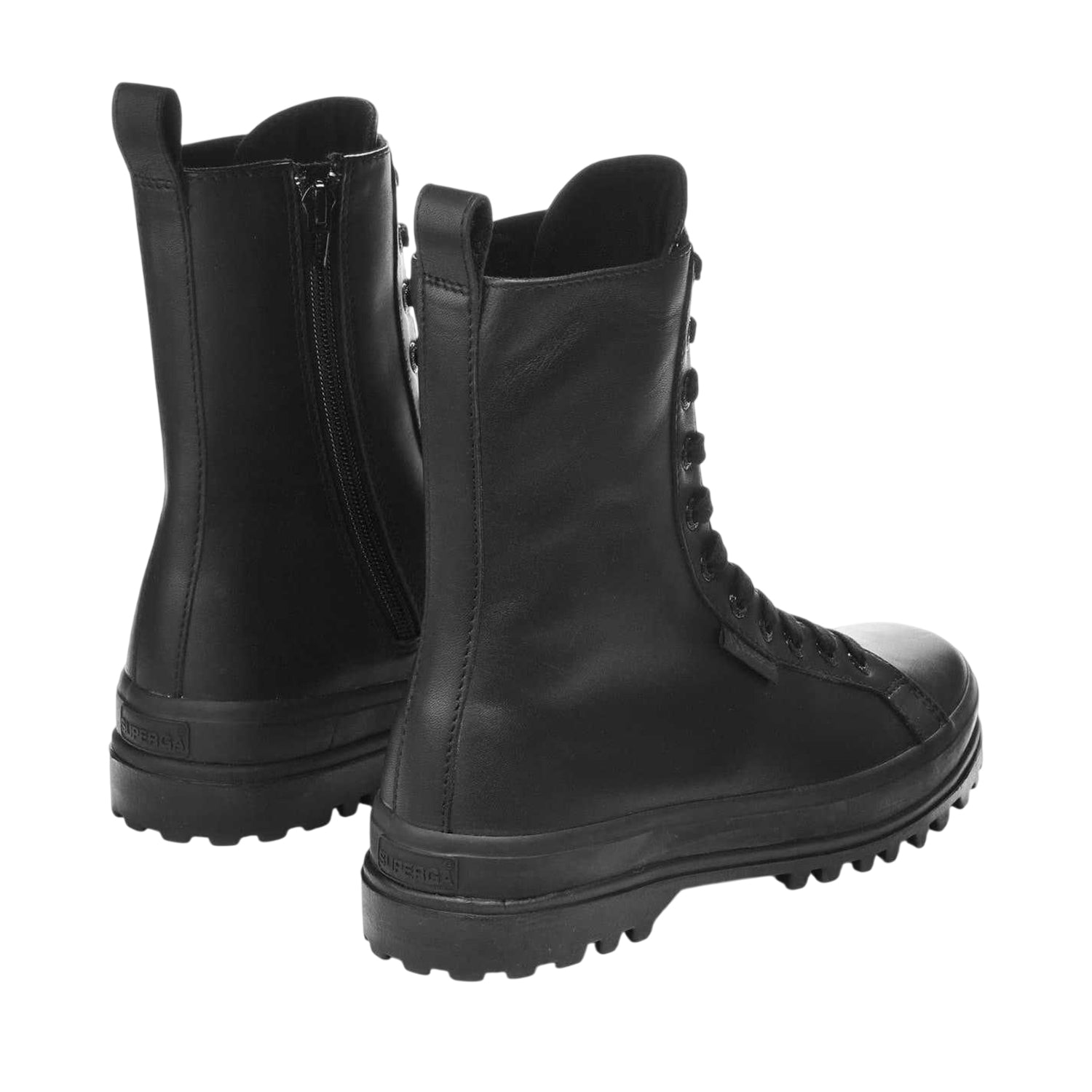 Total Black - Back - Superga Womens-Ladies 2641 Alpina Leather Combat Boots