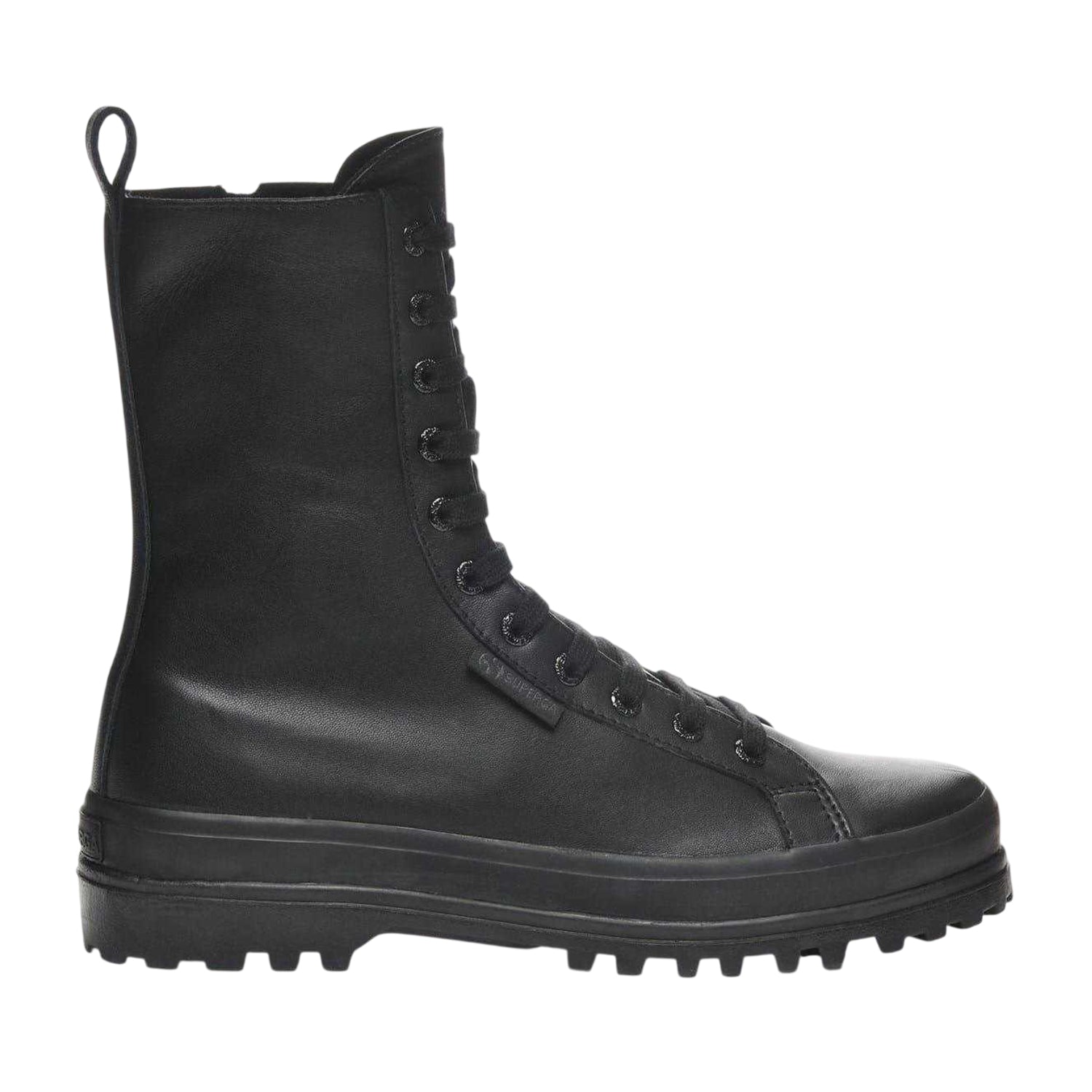 Total Black - Side - Superga Womens-Ladies 2641 Alpina Leather Combat Boots