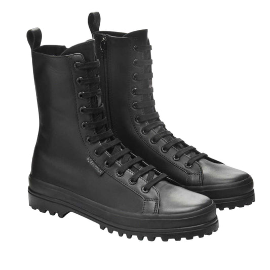 Total Black - Front - Superga Womens-Ladies 2641 Alpina Leather Combat Boots