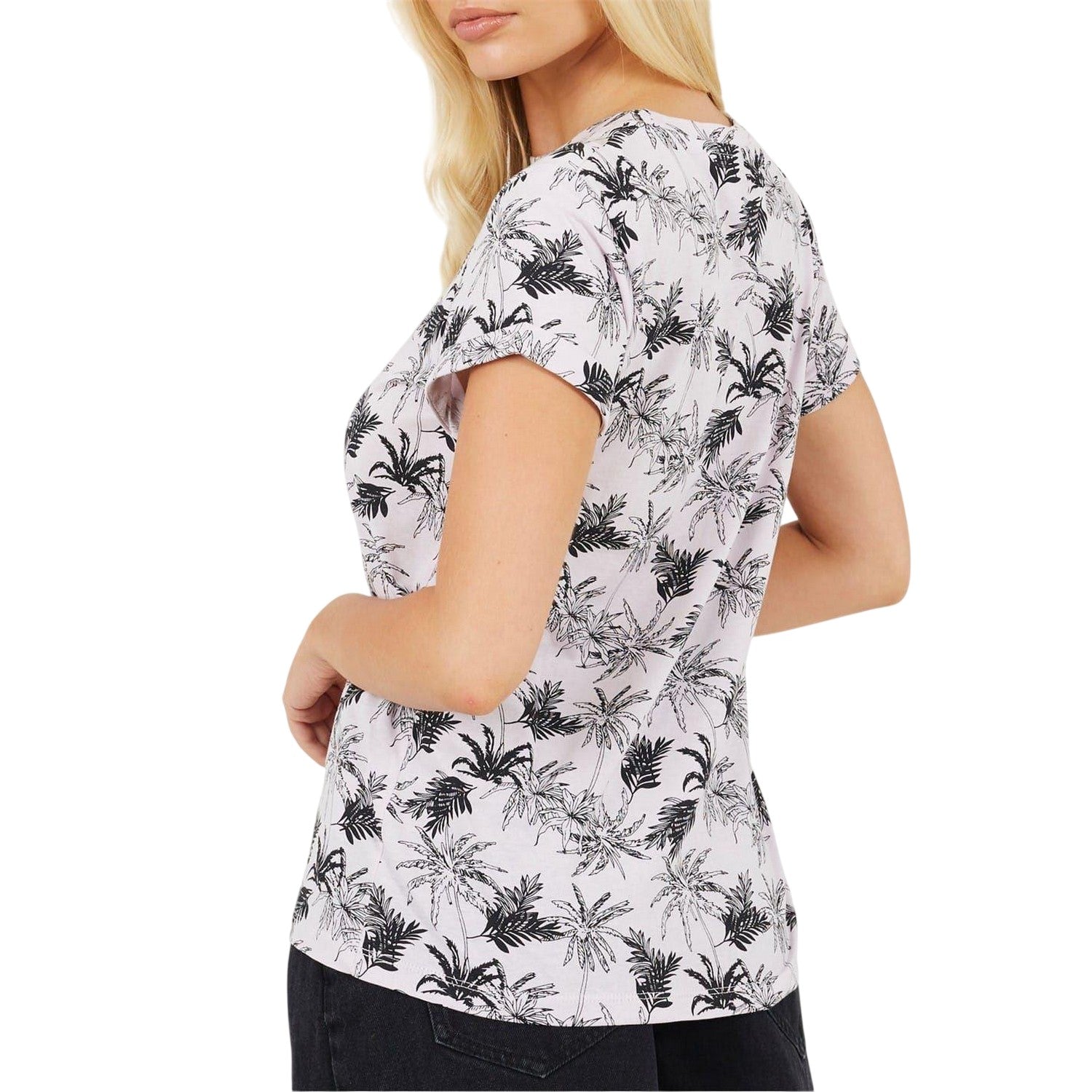 Pink - Back - Brave Soul Womens-Ladies Palm Tree T-Shirt