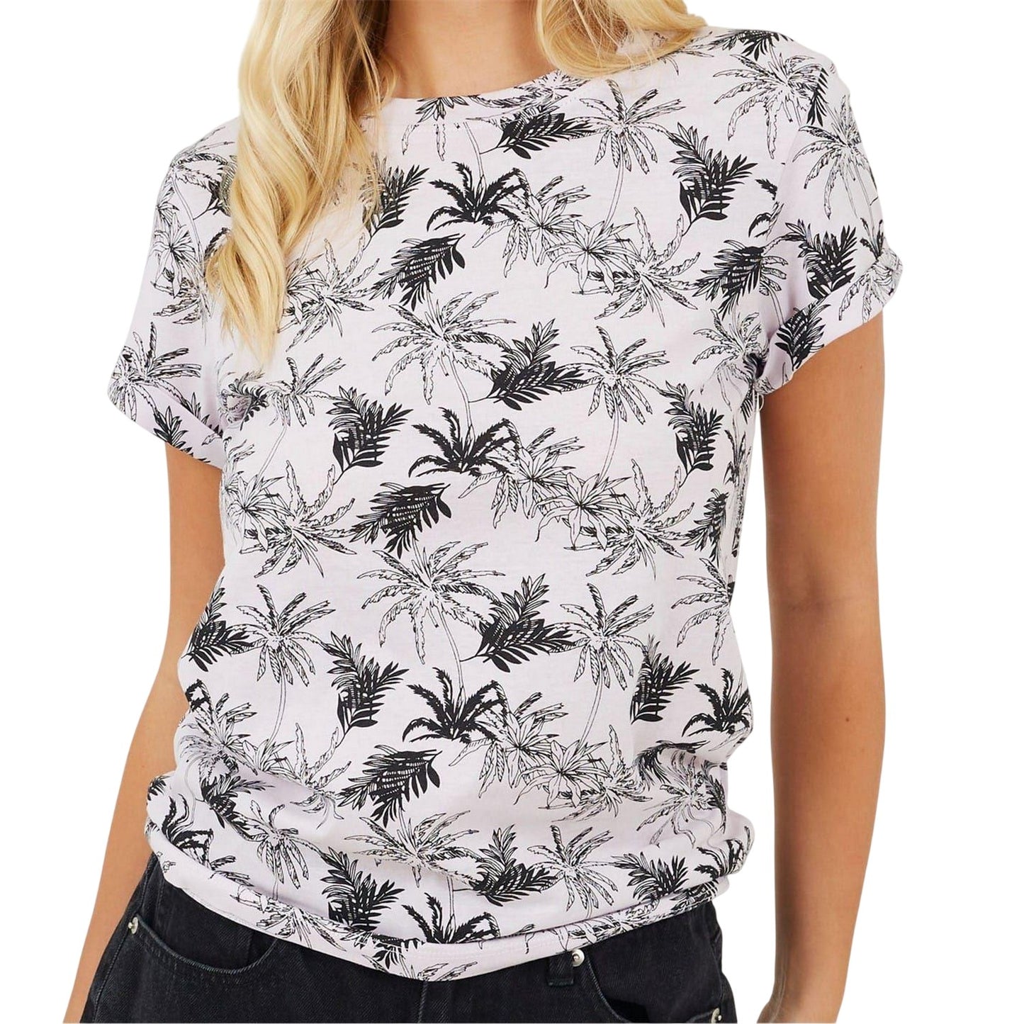 Pink - Side - Brave Soul Womens-Ladies Palm Tree T-Shirt