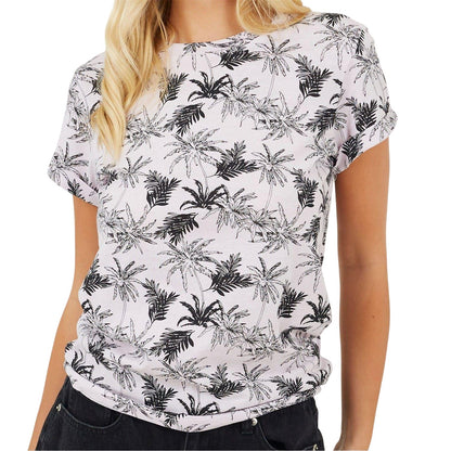 Pink - Side - Brave Soul Womens-Ladies Palm Tree T-Shirt