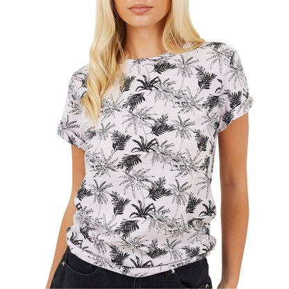 Pink - Front - Brave Soul Womens-Ladies Palm Tree T-Shirt