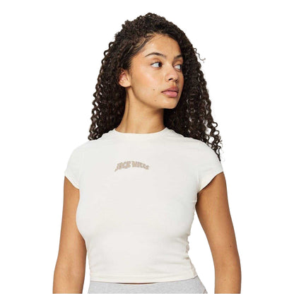 Vintage White - Side - Jack Wills Womens-Ladies Lettering Cropped Slim T-Shirt