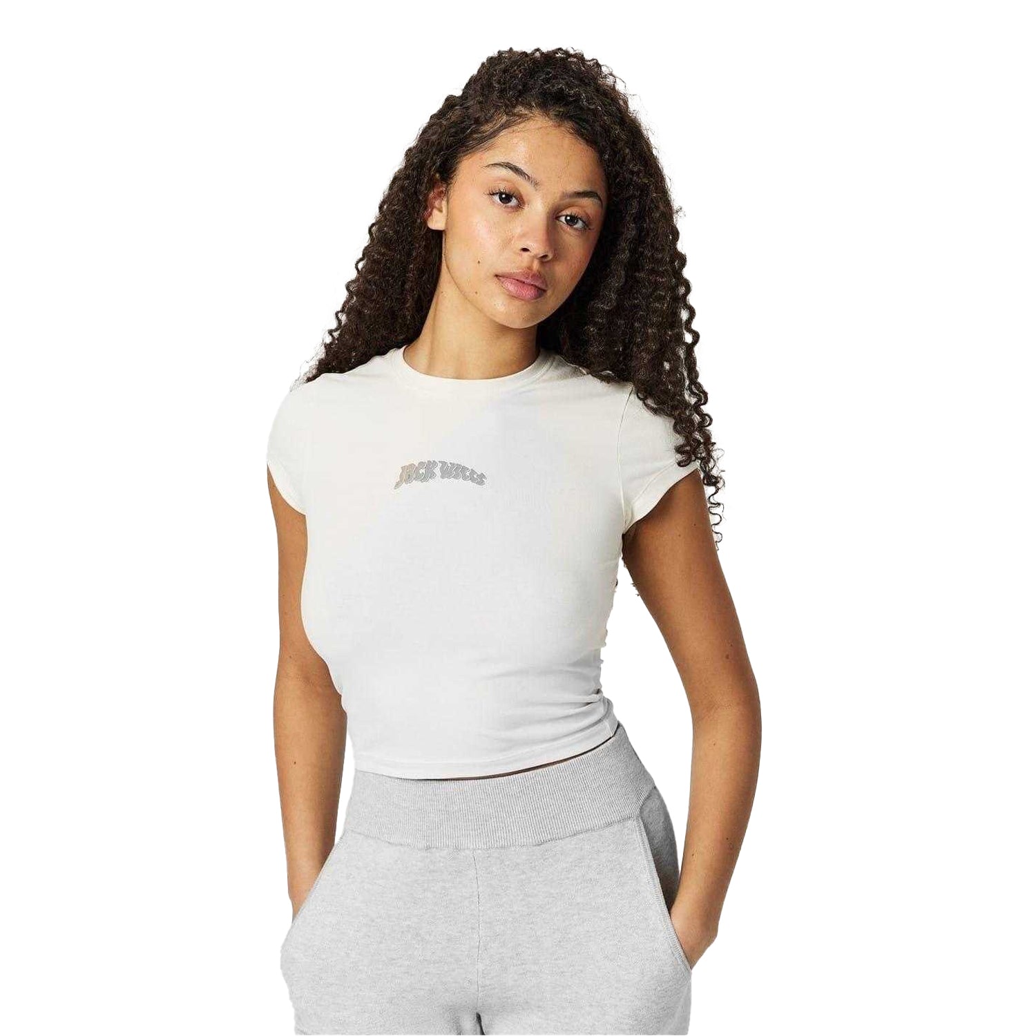 Vintage White - Lifestyle - Jack Wills Womens-Ladies Lettering Cropped Slim T-Shirt