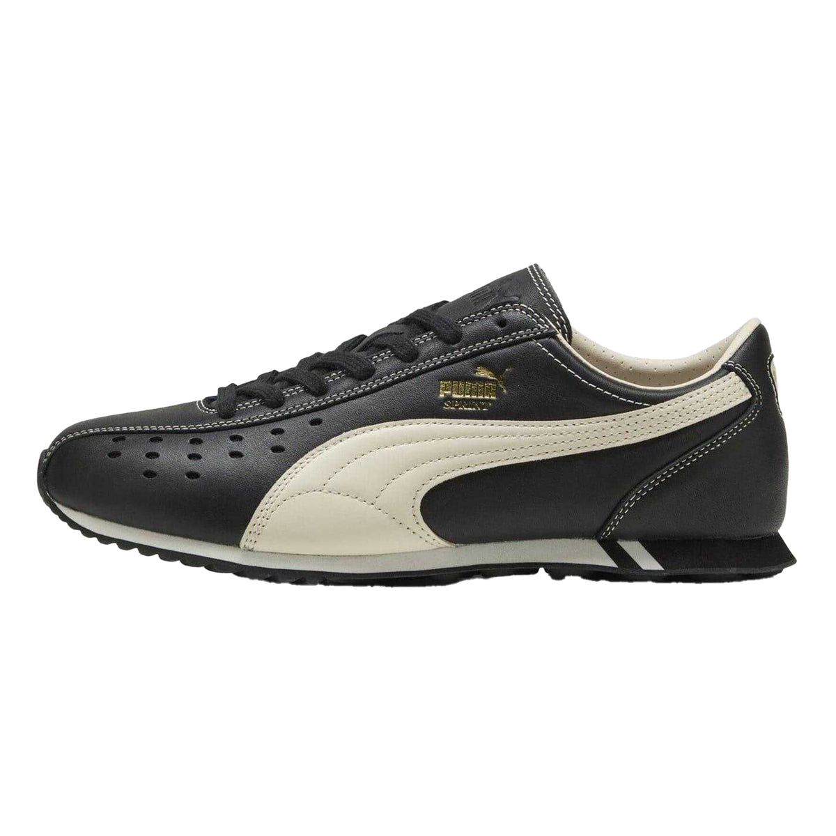 Black-White - Back - Puma Womens-Ladies Sprint Leather Flat Trainers