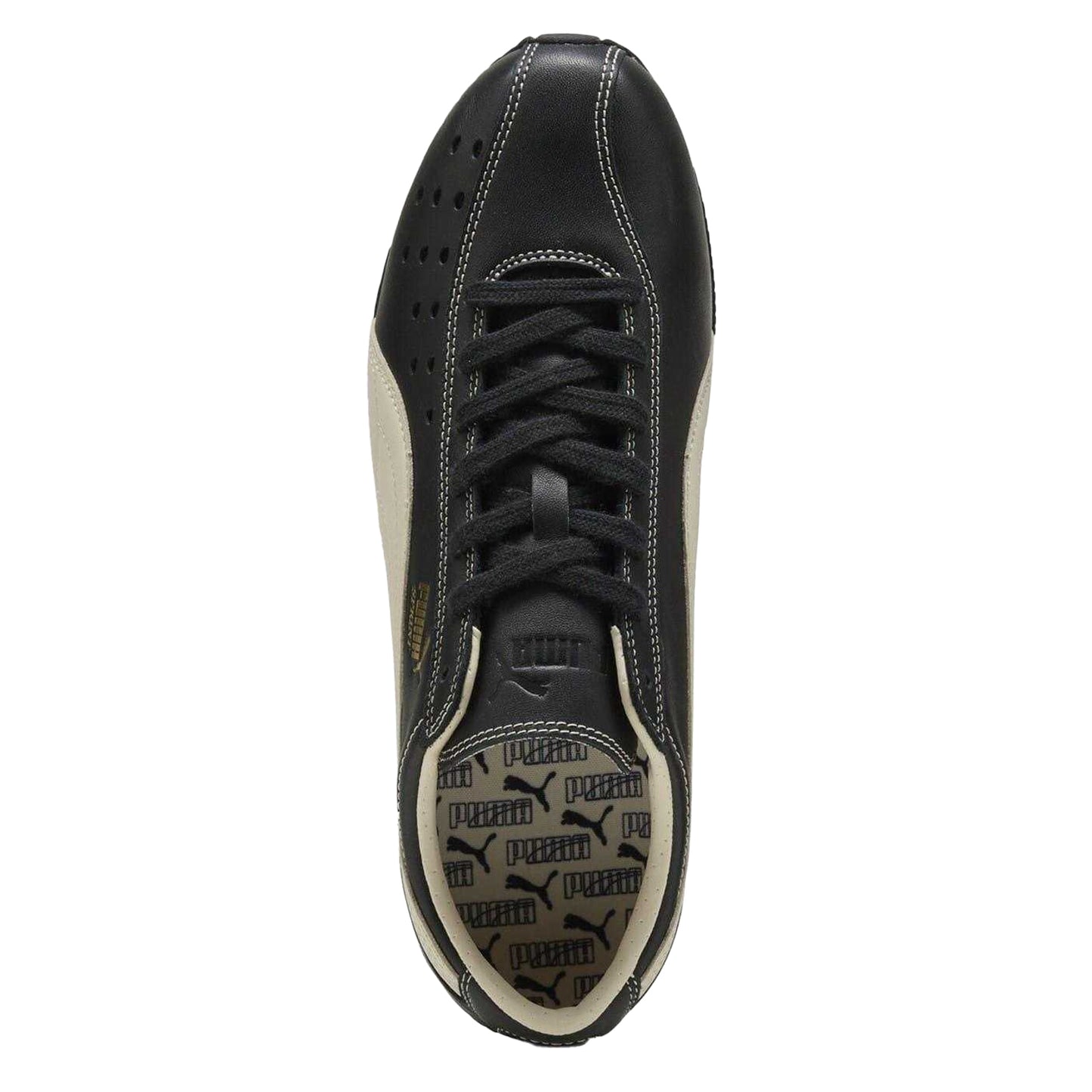 Black-White - Side - Puma Womens-Ladies Sprint Leather Flat Trainers