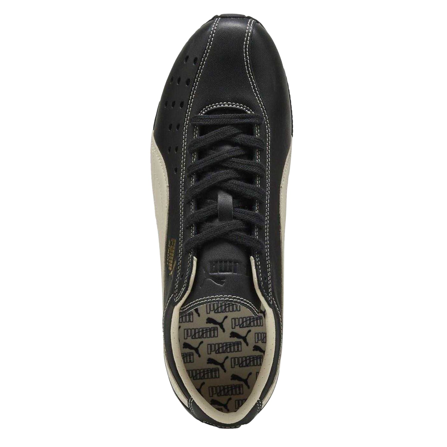 Black-White - Side - Puma Womens-Ladies Sprint Leather Flat Trainers