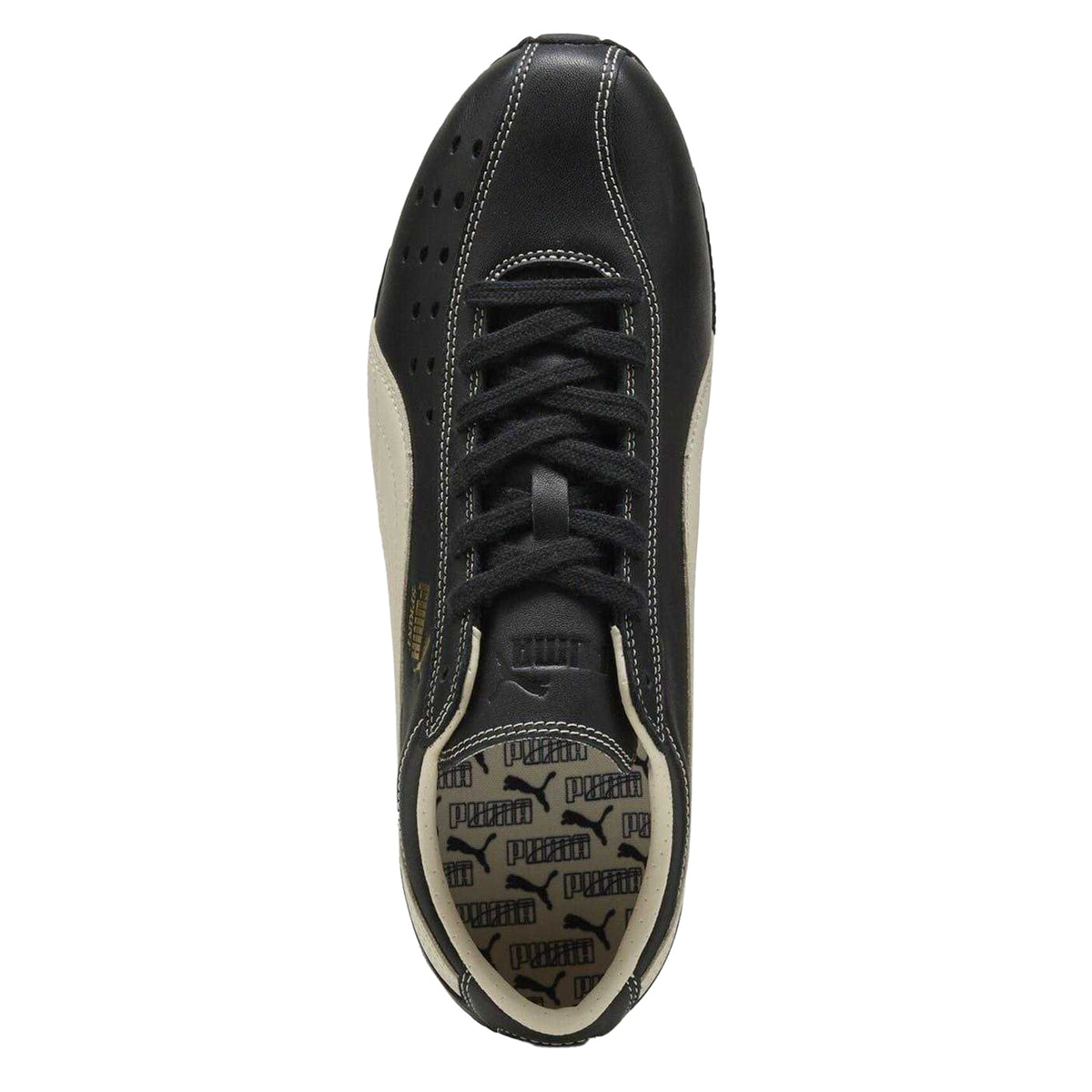 Black-White - Side - Puma Womens-Ladies Sprint Leather Flat Trainers