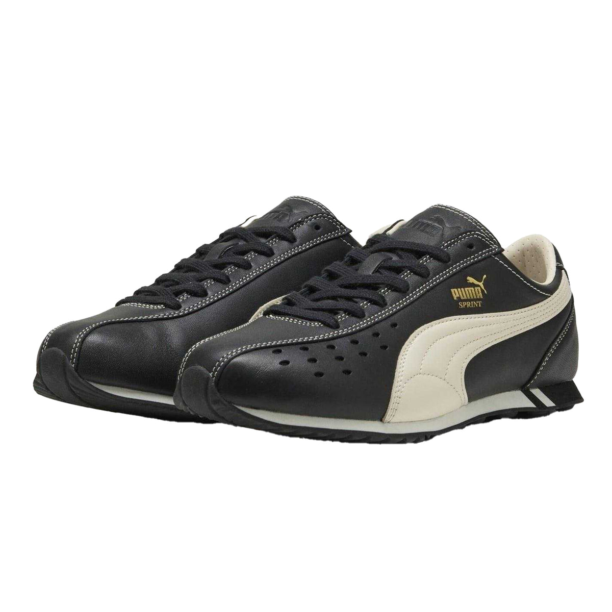 Black-White - Pack Shot - Puma Womens-Ladies Sprint Leather Flat Trainers