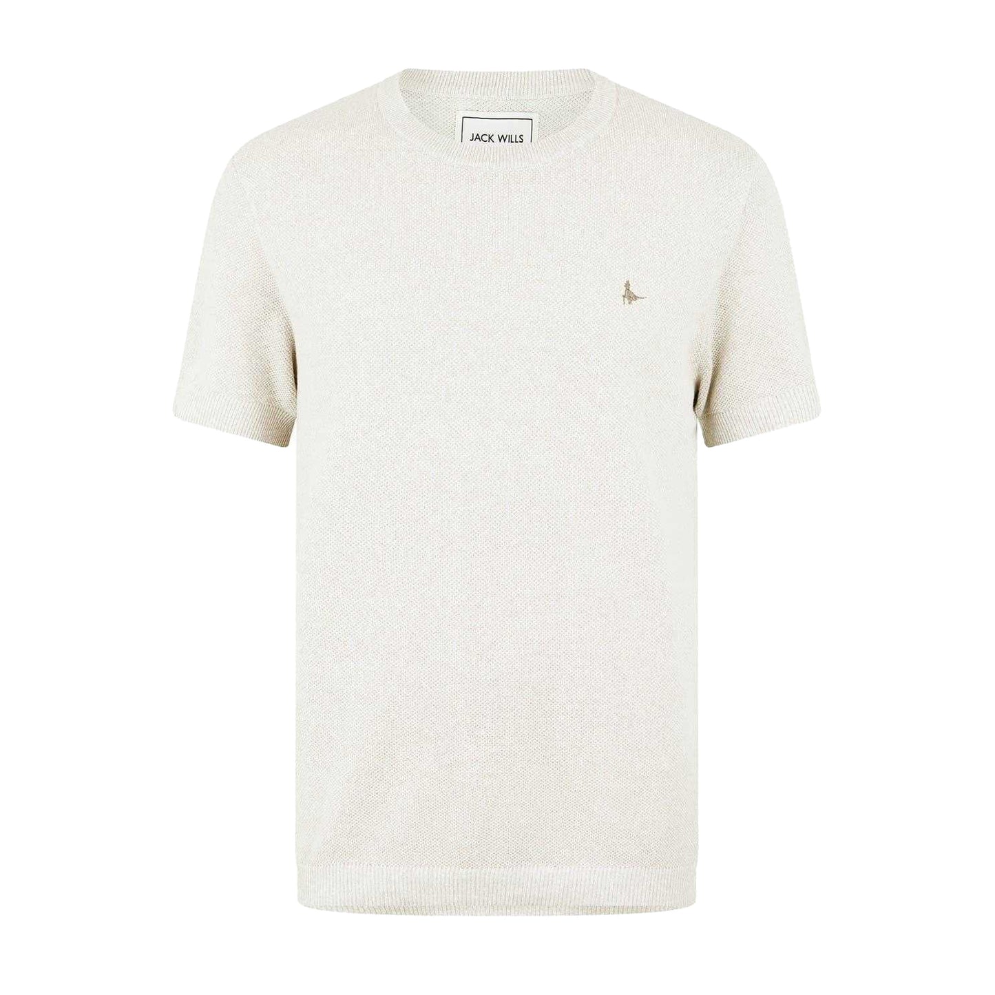 Bone - Front - Jack Wills Mens Embroidered Crew Neck Regular T-Shirt
