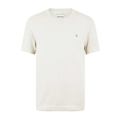 Bone - Front - Jack Wills Mens Embroidered Crew Neck Regular T-Shirt