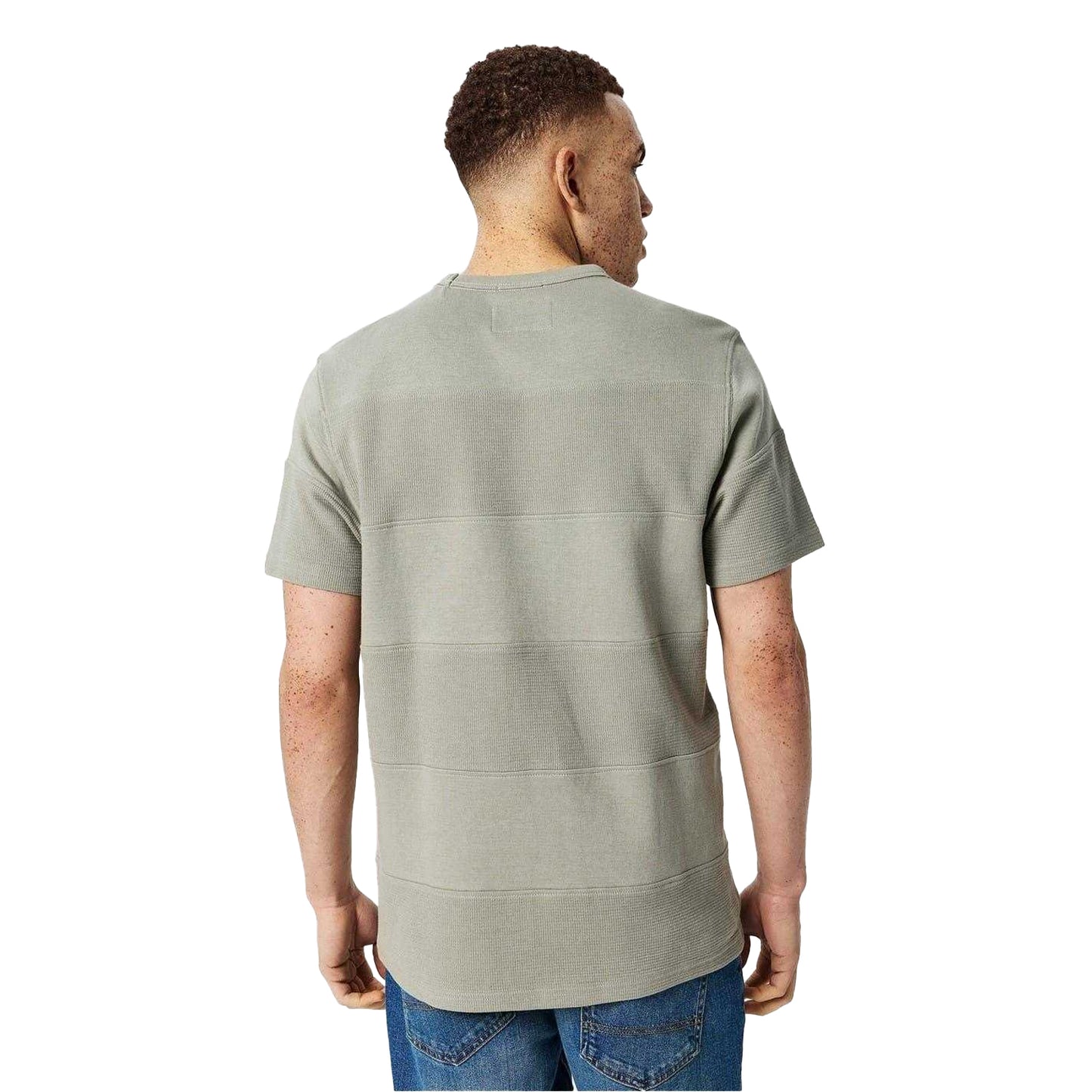 Silver Sage - Back - Jack Wills Mens Textured Stripe Crew Neck T-Shirt