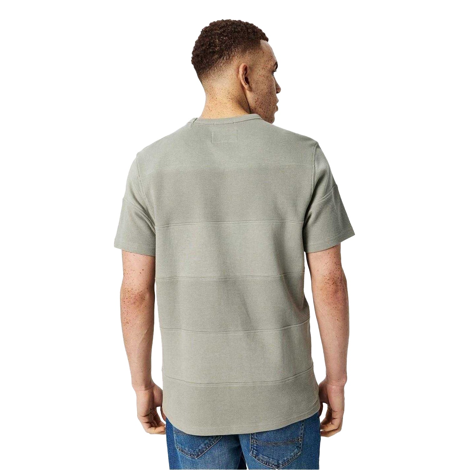 Silver Sage - Back - Jack Wills Mens Textured Stripe Crew Neck T-Shirt