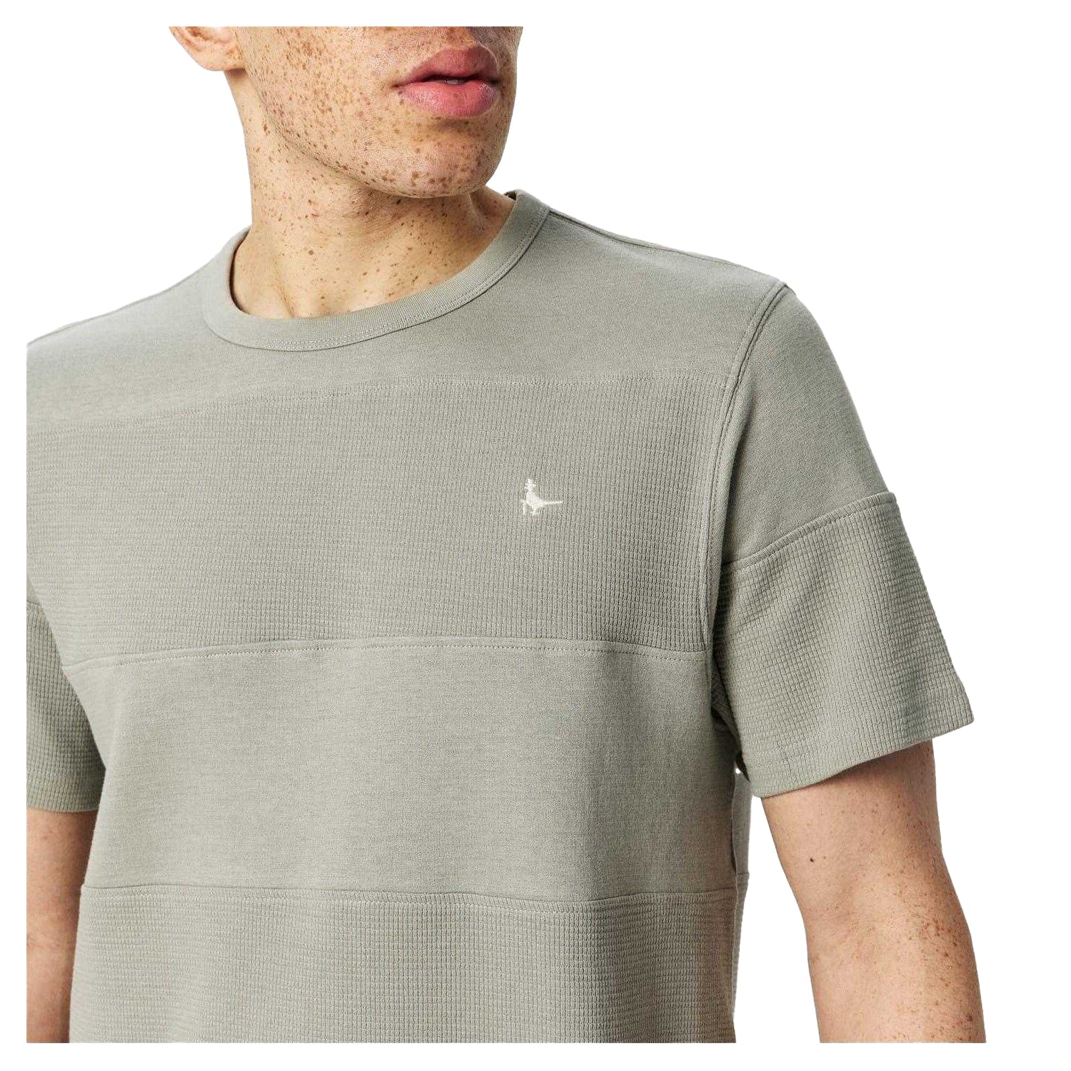 Silver Sage - Side - Jack Wills Mens Textured Stripe Crew Neck T-Shirt