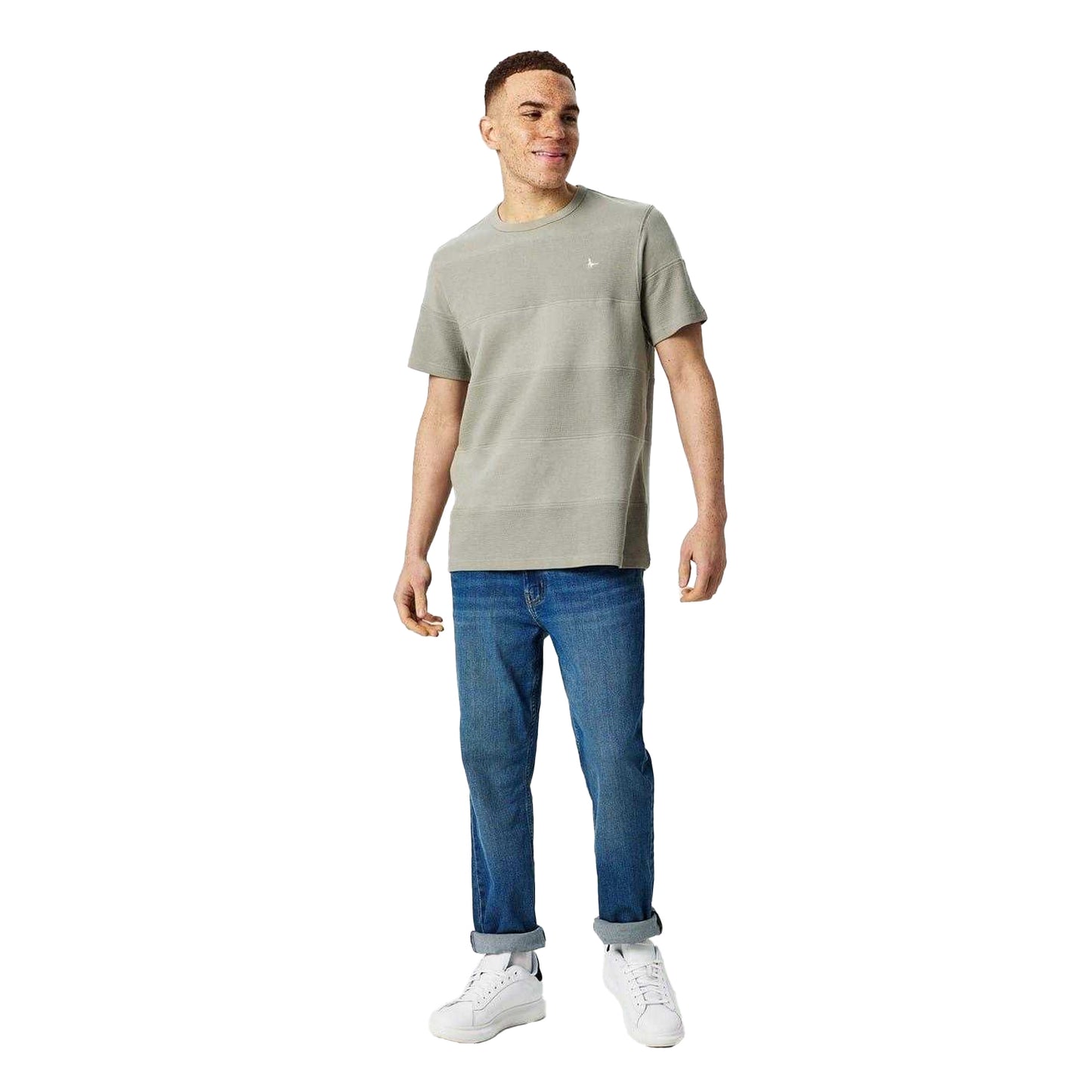 Silver Sage - Pack Shot - Jack Wills Mens Textured Stripe Crew Neck T-Shirt