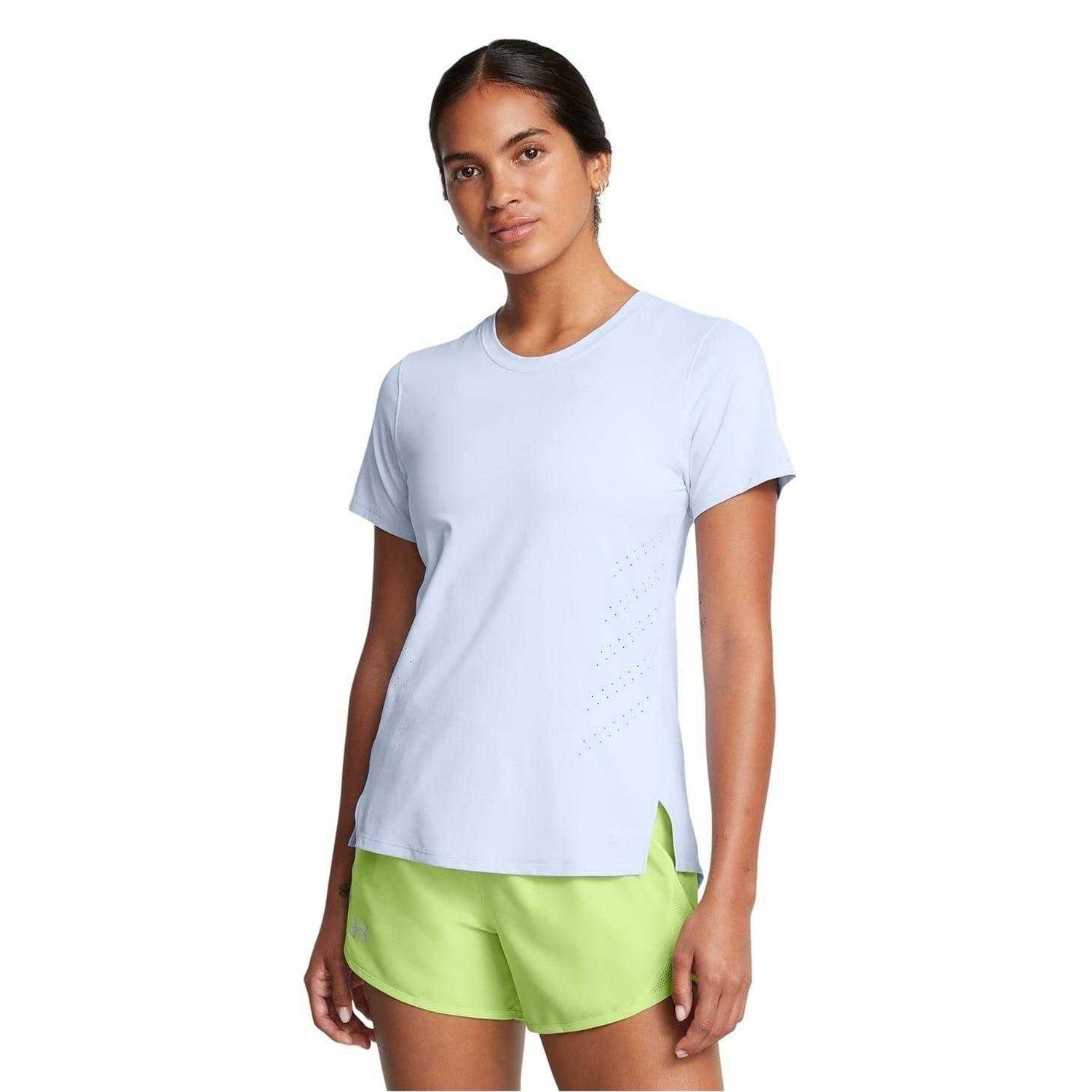 Blue - Side - Under Armour Womens-Ladies Launch Crew Neck Regular T-Shirt