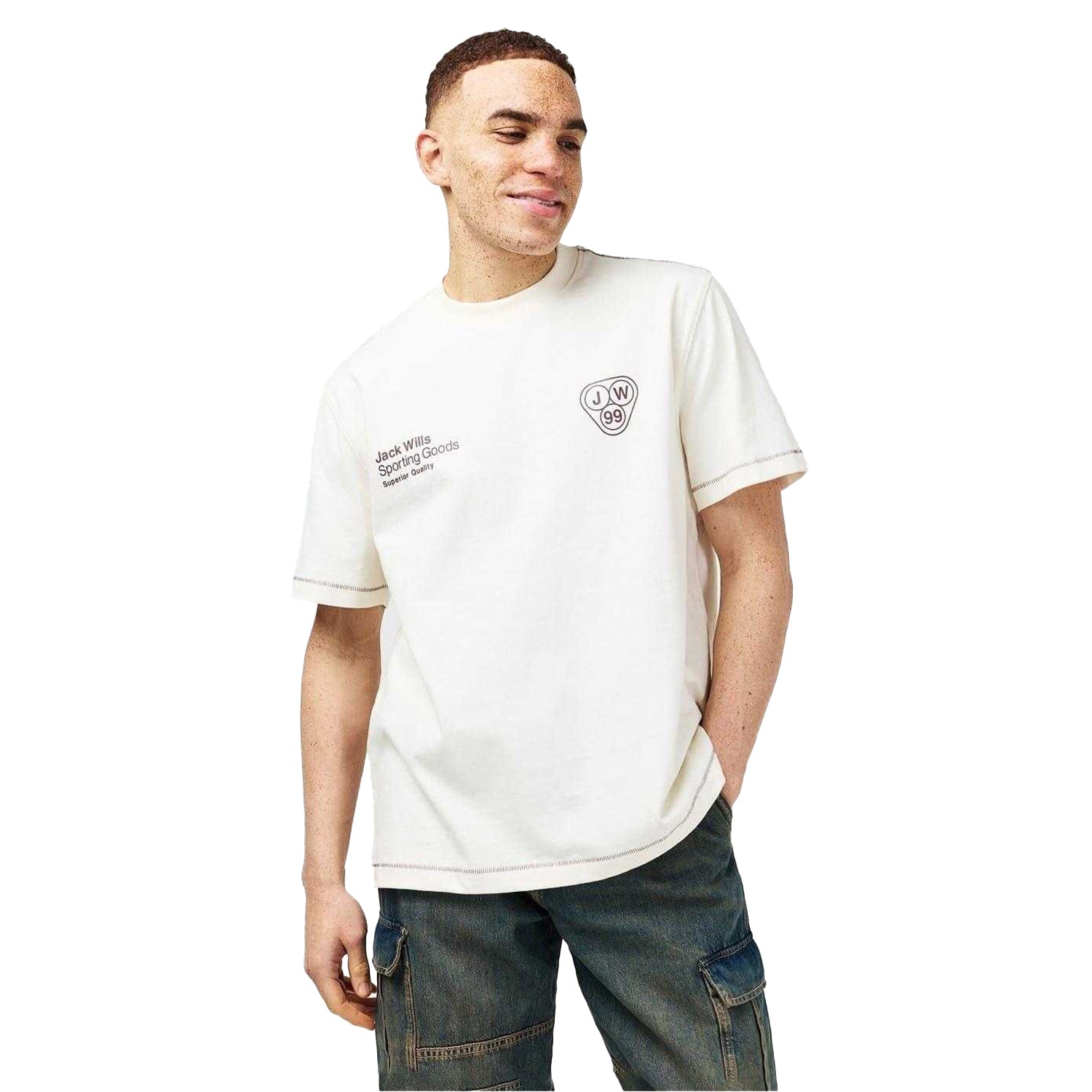 Cream - Side - Jack Wills Mens Superior Crew Neck T-Shirt