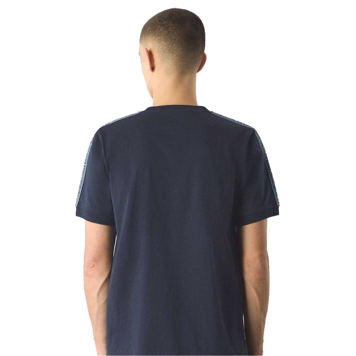 Navy - Back - Pretty Green Mens Paisley Taped T-Shirt