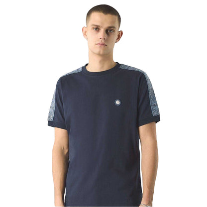 Navy - Side - Pretty Green Mens Paisley Taped T-Shirt