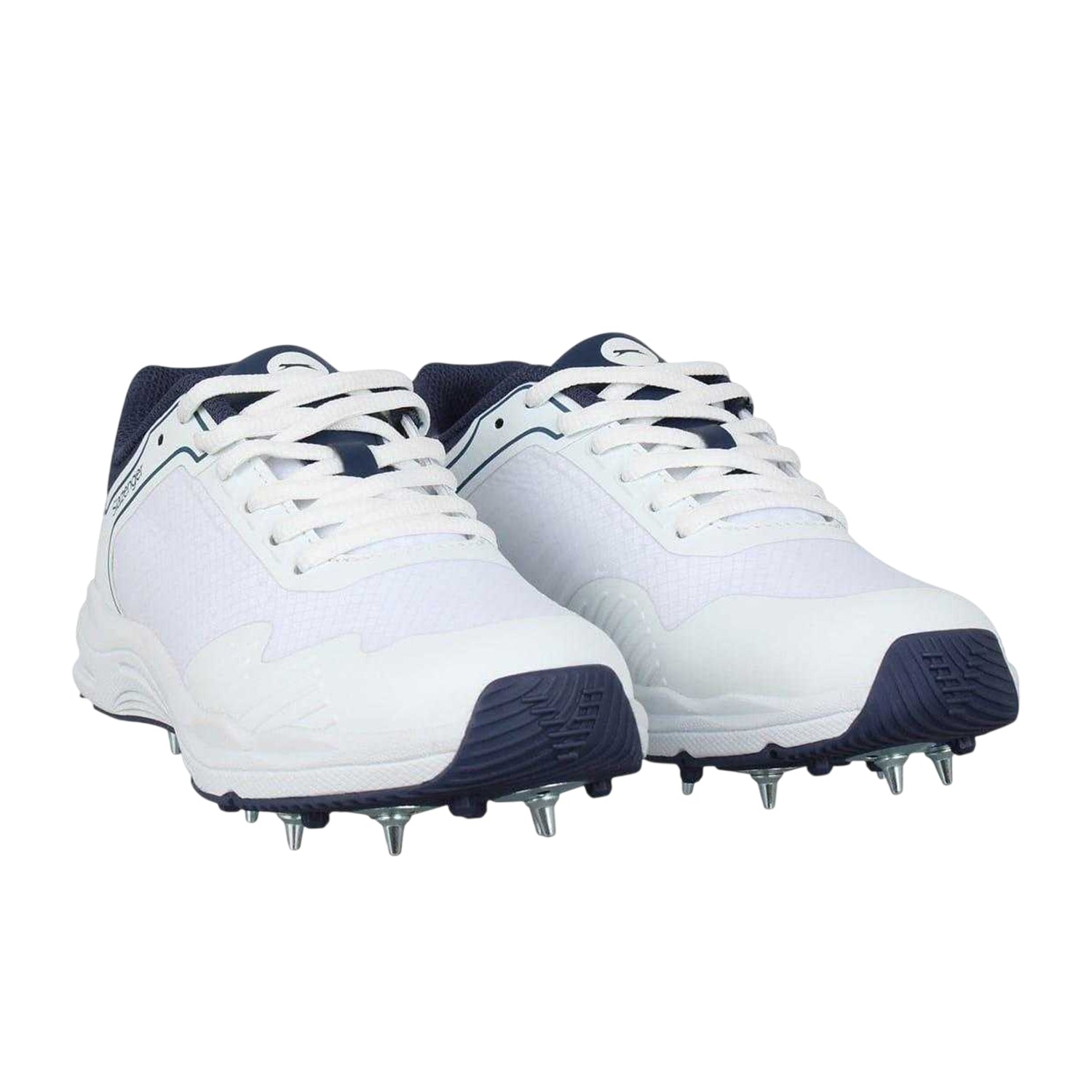 White-Navy - Side - Slazenger Childrens-Kids Spiked Cricket Shoes