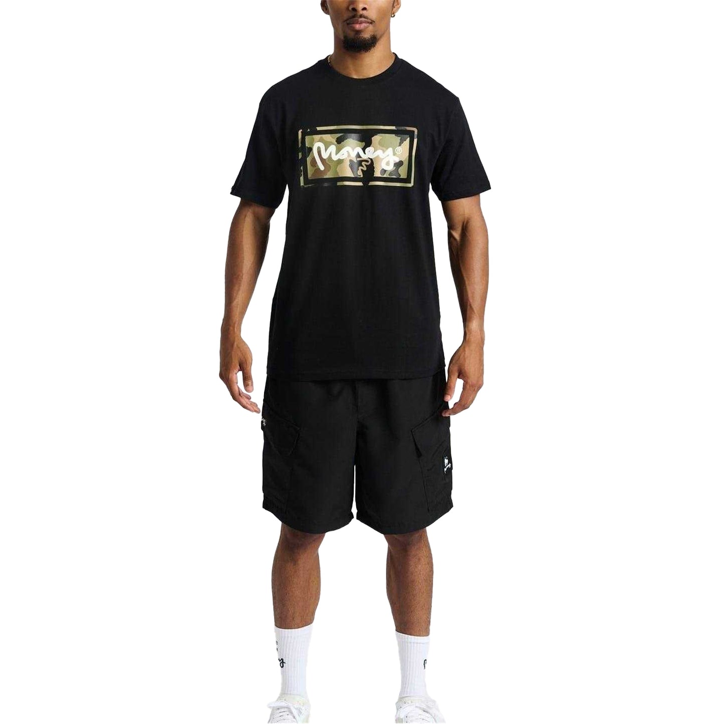 Black-White-Grey Melange - Side - Money Mens Camo Box T-Shirt (Pack of 3)