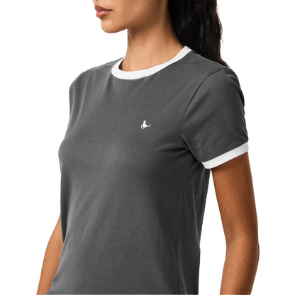 Grey - Side - Jack Wills Womens-Ladies Trinkey Ringer T-Shirt