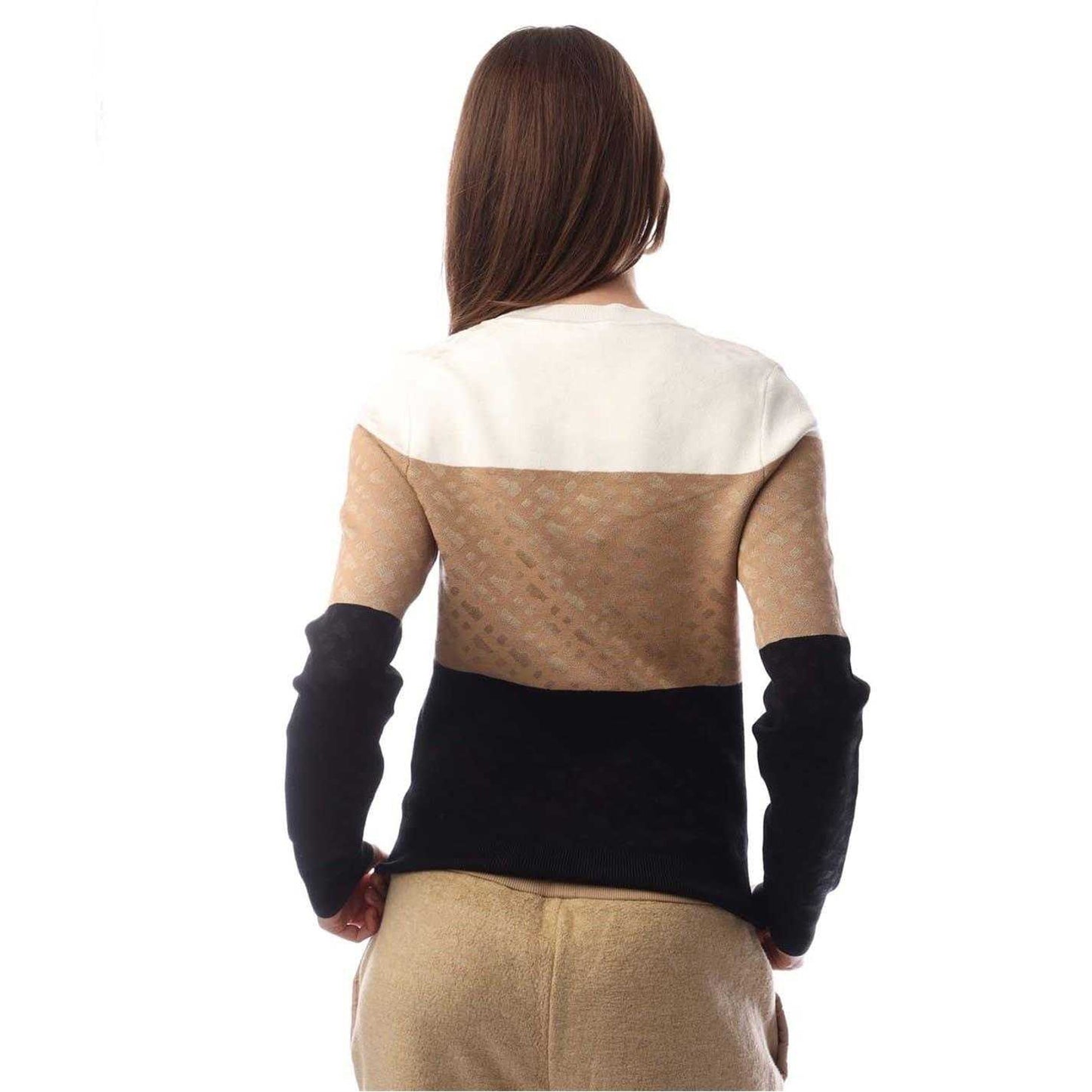 Cream-Tan-Black - Back - Boss Womens-Ladies Fireria Colour Block Crew Neck Sweatshirt