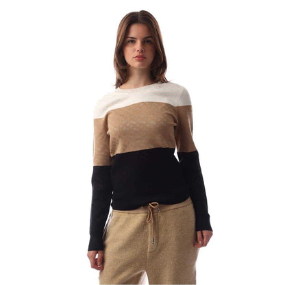 Cream-Tan-Black - Front - Boss Womens-Ladies Fireria Colour Block Crew Neck Sweatshirt
